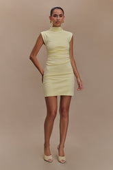 Elliot High Neck Sleeveless Mini Dress - Pale Lemon